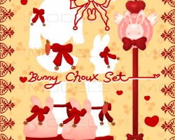 Rabbit choux shoes set / bunny doll, pin, ribbon